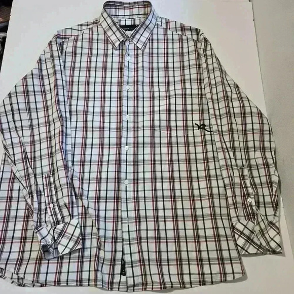 Rocawear Men's Long Sleeve Button Down White w Red and Black Plaid - 2X Large - Picture 2 of 8